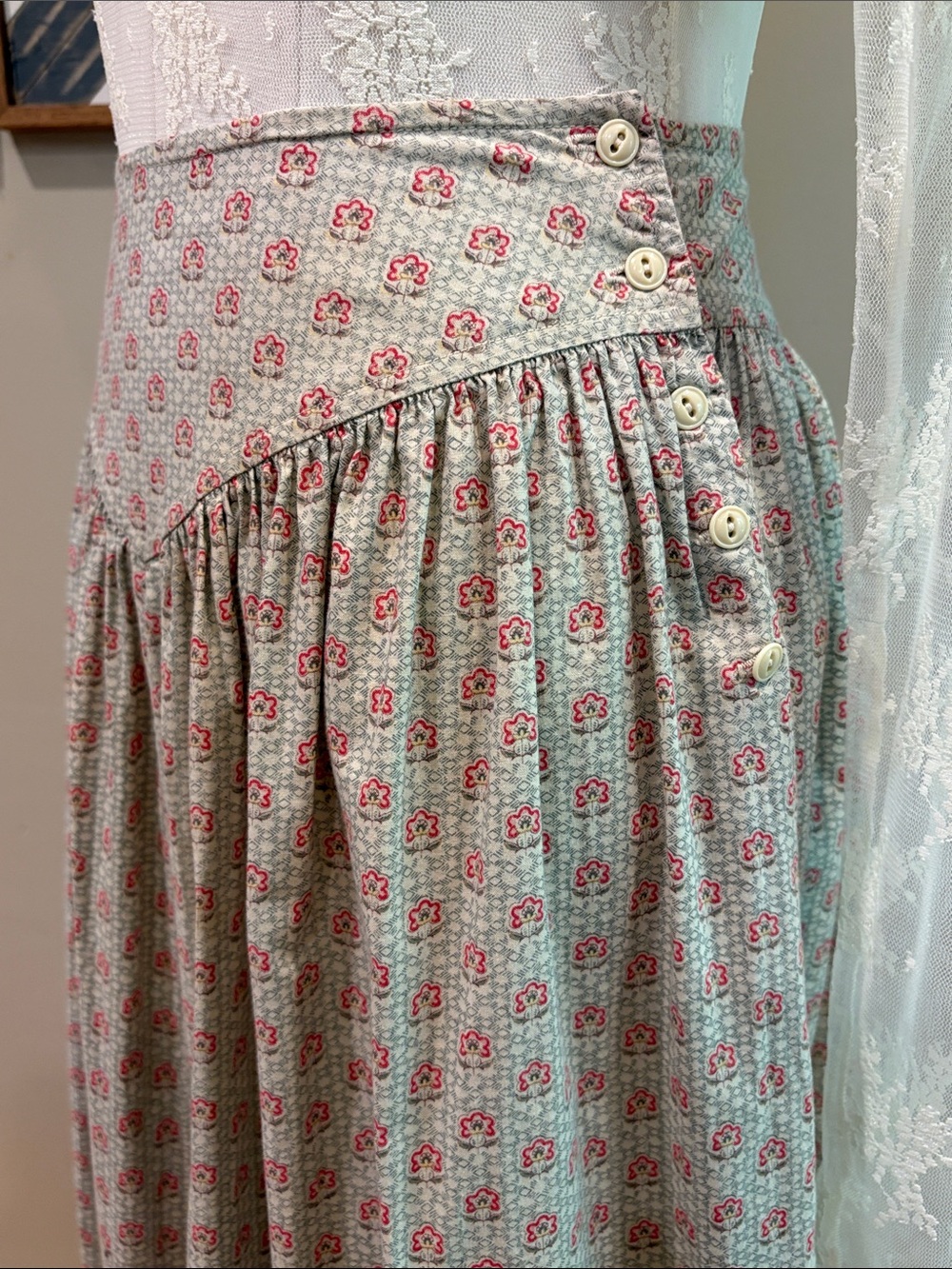 Vintage Ralph Lauren 80s Cotton Floral Prairie Midi Skirt Cottagecore size 4 - Picture 6 of 14